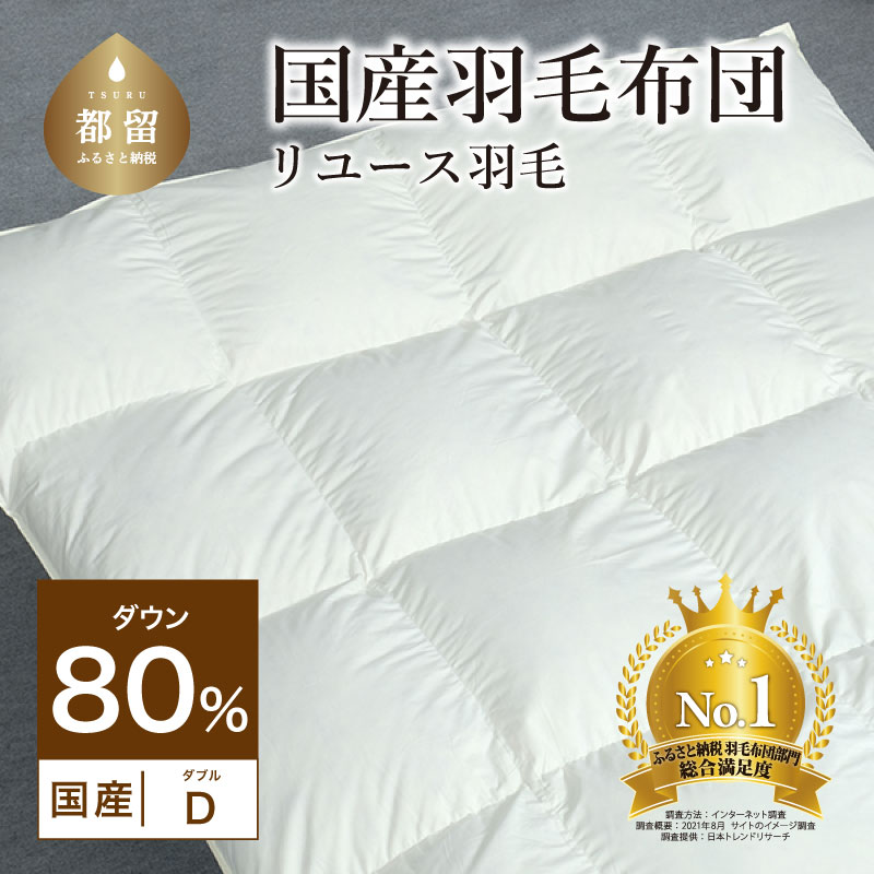 国産【羽毛掛け布団】ダウン80％　ダブル【リユース羽毛】